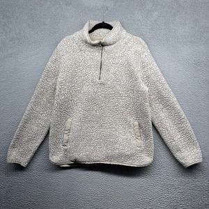 Thread Supply Womens Sweater Beige Fleece Long Sleeve 1/2 Zip Pockets Size L